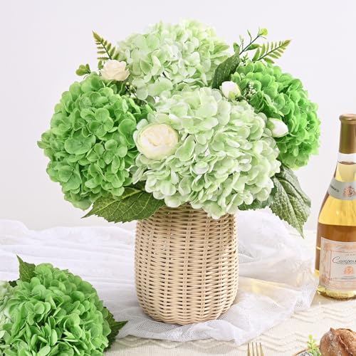 6Pcs Real Touch Hydrangea Artificial Flowers, 21" Fake Flowers, Mixed Green - Image 6