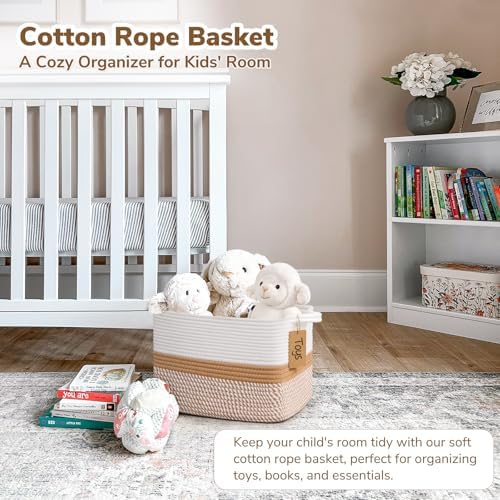 Goodpick Woven Rope Storage Basket for Shelves, White & Camel Mix - Image 2