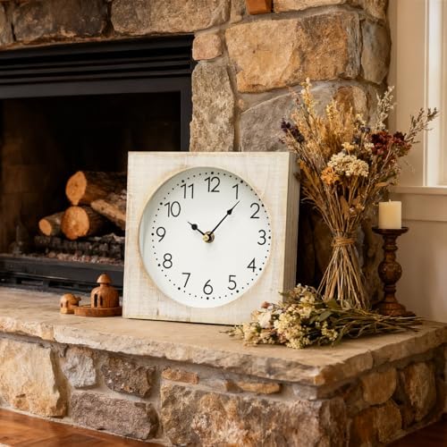 Vintage Table Clock, Square Wooden Farmhouse Table Clock Silent Non-Ticking Battery Operated Desk and Shelf Clocks for Living Room, Kitchen, Bedroom Decor - Image 6
