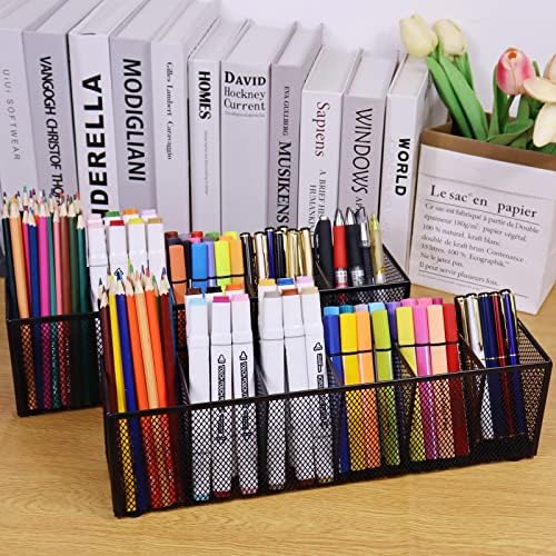 Black Mesh Pen Pencil Holder, Small Metal Desk Organizer Desktop Stationery Office Supplies Acessories Storage Stand, 6 Compartments Brushes Holder for Home School Classroom Teachers - Image 5