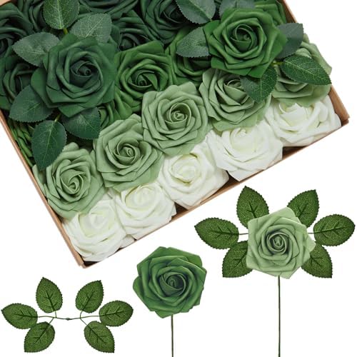 InnoGear Fake Roses 50 Pcs Sage Green Flowers Artificial Faux Foam Floral by InnoGear