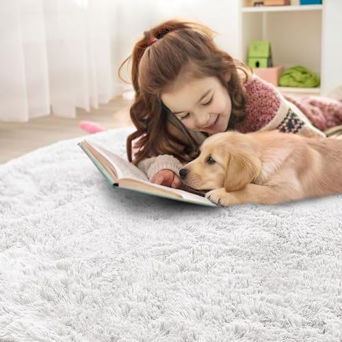 OLANLY White Round Rugs for Bedroom - Machine Washable, 2 ft Circle Area Rugs for Living Room, Soft and Fluffy Shaggy Carpet for Teen Girls and Boys, Nursery Rooms, Dorms, Home Decor Aesthetic - Image 5