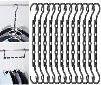 Mr. Pen- Space Saving Hangers for Clothes, 12 pcs, Black | Plastic Multi Clothes Hangers Space Saving, 5 Slots, 360° Rotating Hooks by MrPen