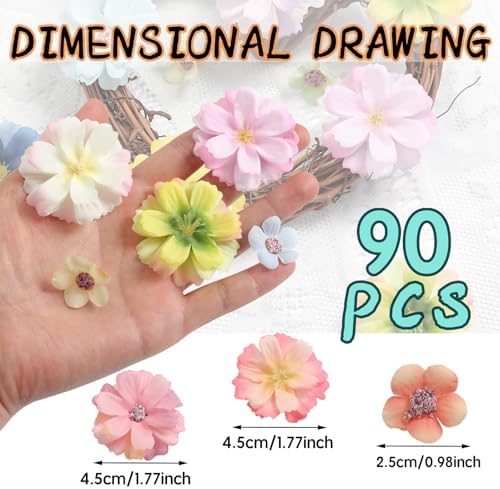 90 Pcs Mini Artificial Silk Flower Heads - Multicolor Peony, Daisy, Rose Floral Appliques for Spring Summer Crafts | DIY Wreath Accessories for Wedding/Home Decor/Party/Graduation Cap - Image 2