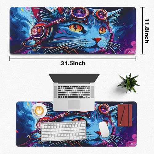 Mouse Pad Gaming - Desk Mat for Keyboard and Mouse - Cool Cat Head Large Mouse Pads for Desk, Gaming Mousepad with Non-Slip Base, Desks Pad (31.5" X 11.8") for Game, Office and Home - Image 5