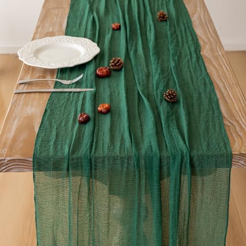 6Pcs Emerald Green Cheesecloth Table Runner 120 Inches for Party Home Decor - Image 4