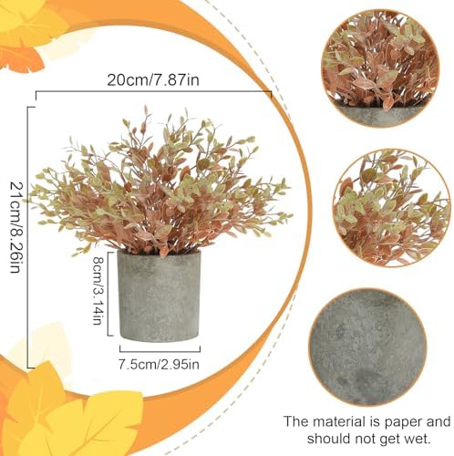 2 Pack Small Potted Artificial Eucalyptus Plant for Fall Decor, Faux Orange Eucalyptus Plants, Artificial Potted Greenery for Bedroom Kitchen Farmhouse Home Decor - Image 5