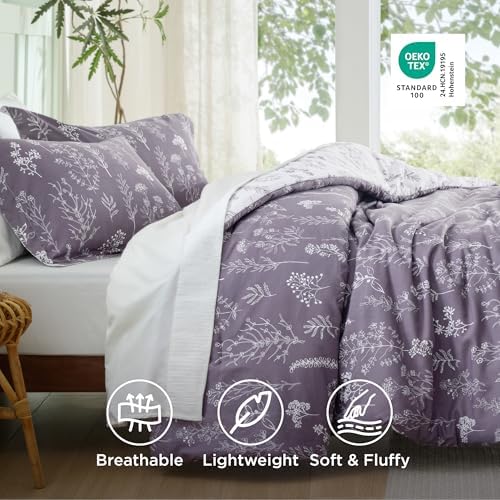 Bedsure Floral Comforter Set Cute Bedding King Reversible Grayish Purple - Image 4