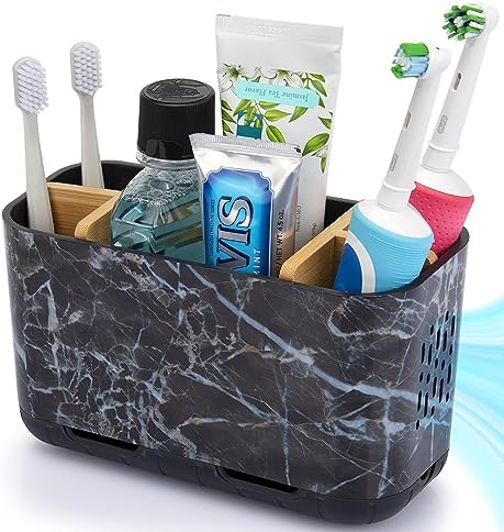 GFWARE Marble Toothbrush Holders with Drainage, Bathroom Organizer, Large by GFWARE