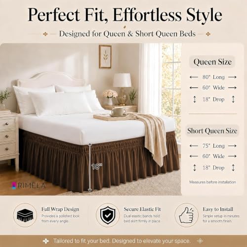 Brown Bed Skirt Queen Size 18 Inch Drop, Elastic Wrap Around Bedskirt - Image 5