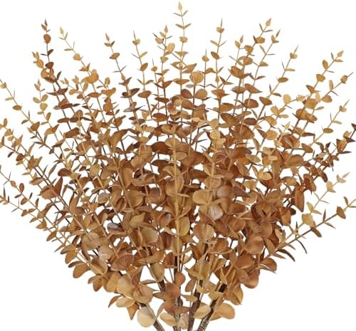 GnFlus 5 Pcs Artificial Eucalyptus Stems Fall Eucalyptus Leaves Autumn Leaf Branches Fall Decorations with Foam Fall Leaves for Home Floral Arrangement Autumn Festival Thanksgiving Decor Brown by GnFlus