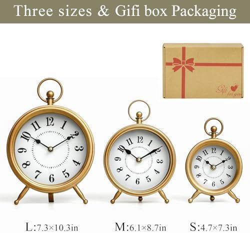 EMAX HOME Vintage Small Table Clock on Stand, Decorative Desk and Shelf Clock Farmhouse Mantel Non-Ticking Clock Rustic Metal Frame with Antique Gold Finish 9.3 Inch - Image 4