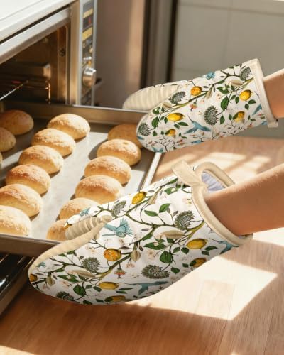 100% Thick Cotton Mini Oven Mitts Silicone Grip Lemon & Birds - Image 5