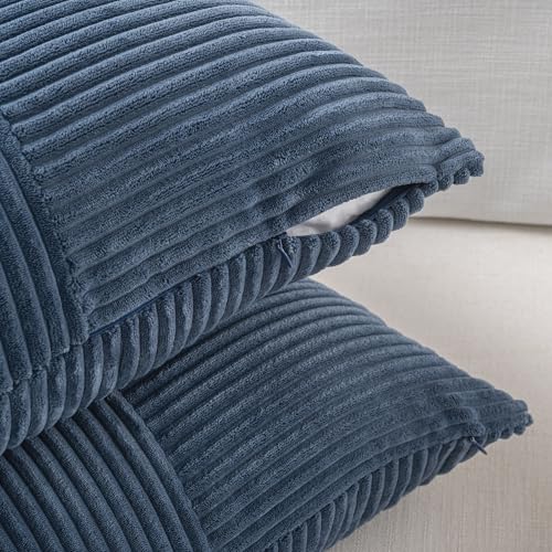 Fancy Homi 2 Packs Dusty Blue Samll Decorative Throw Pillow Covers 14x14 Inch with for Couch Bed Sofa, Rustic Farmhouse Boho Home Decor, Soft Corss Patchwork Corduroy Square Cushion Case 35x35 cm - Image 4