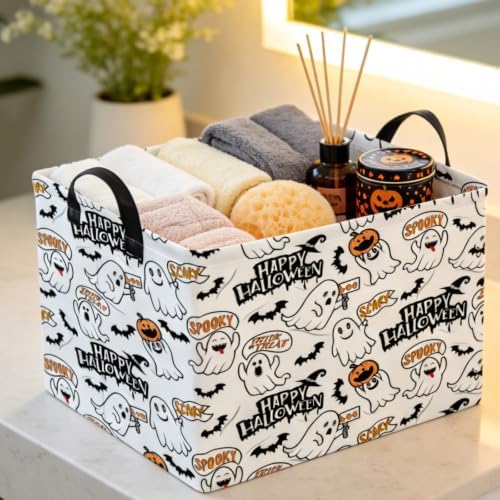 NTAO Gift Storage Basket Empty for Halloween, Storage Bin with Handles, Room Decor, Book Box(Spooky Ghost) - Image 5