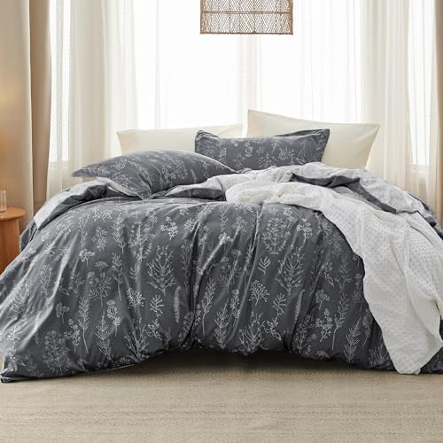 Bedsure Floral Comforter Set Cute Bedding Set California King Dark Grey by BEDSURE