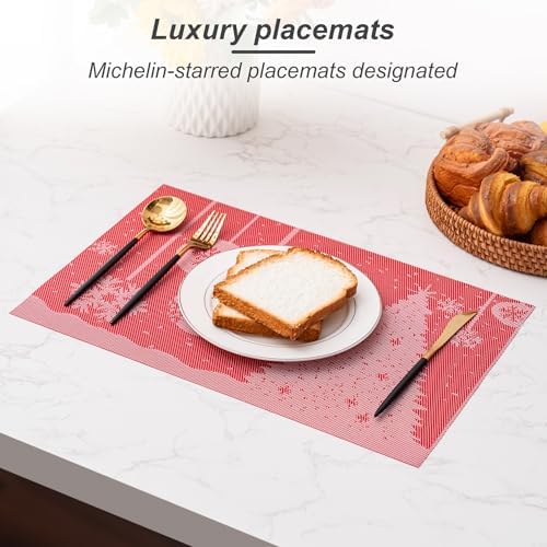 Placemats Set of 6 Washable Indoor(J-Christmas Tree-red) - Image 5