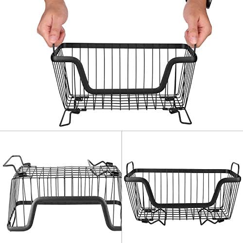 LOTTS Stackable wire basket for pantry, Metal Pantry basket, Storage Organizer Bin with Handles, Fruit basket for Kitchen Cabinets, Pantry, Closets, Bedrooms, Bathrooms (12.6×6.5×7.6")- 2 Pack - Image 3