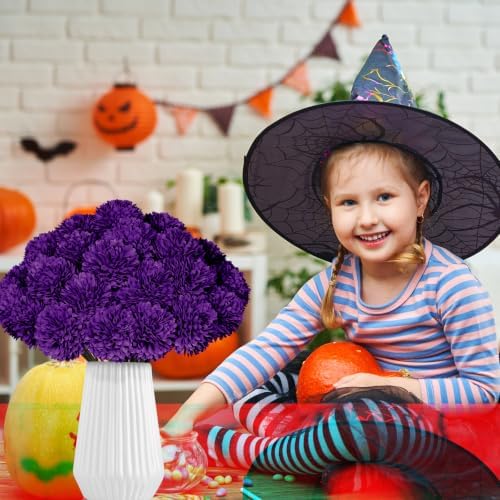 36 Pcs Purple Artificial Chrysanthemums Flowers Fake Mums Silk Vintage Ball Flower for Home Decor Indoor Floral Arrangement Table Centerpiece - Image 6