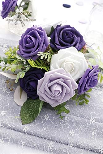 Floroom Artificial Flowers 25pcs Real Looking Violet Purple Foam Fake Roses with Stems for DIY Wedding Bouquets Bridal Shower Centerpieces Floral Arrangements Party Tables Home Decorations - Image 5