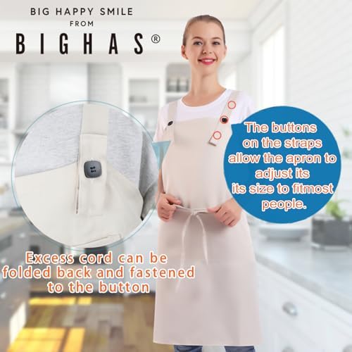 BIGHAS H Back Style Apron with Pocket for Women, Men Adjustable Large Size Comfortable, Kitchen, Home, Cooking 12 Colors - Image 2