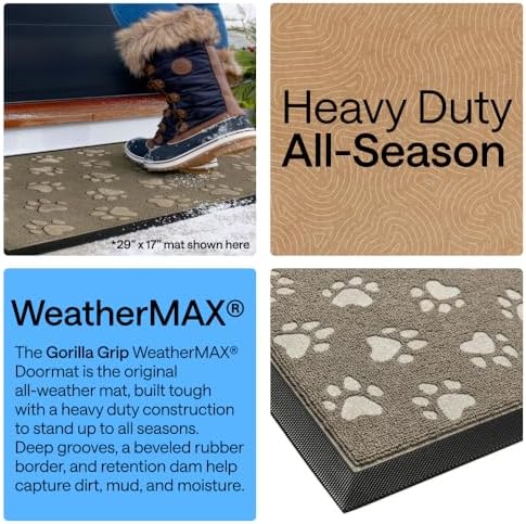 GORILLA GRIP WeatherMAX Door Mat, Indoor Outdoor Use, 47x35, Beige Paw - Image 3