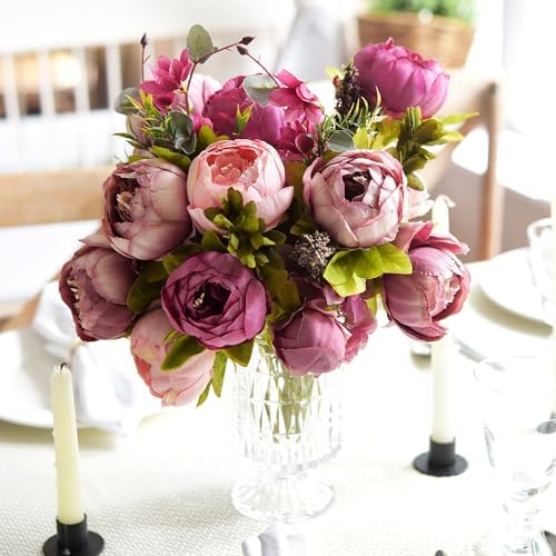 FiveSeasonStuff Soft Peach Pink and Magenta Red Vintage Artificial Peonies Silk Flowers and Hydrangeas for Wedding Bridal Home Decor – Beautiful Floral Centerpiece Bouquet (Celestial Beauty) - Image 4
