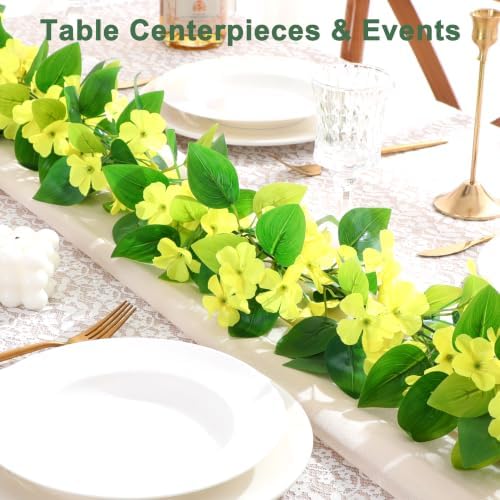 BLEUM CADE 2Pcs Fake Pothos Vines Ivy Garland with Faux Yellow Flowers - Image 3