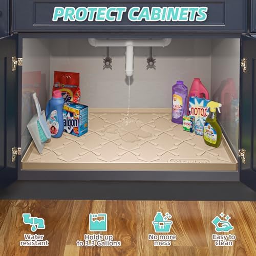 SIKADEER Waterproof Under Sink Mat 40" x 22" Silicone Mat Cabinet Protector - Image 5