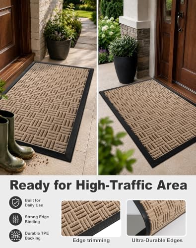 Mibao Front Door Mat Outdoor Entrance, 36" x 24" Heavy Duty Welcome Mat for Outdoor and Indoor, Waterproof Dirt Trapper Doormat, Super Absorbent Indoor Entryway Mat for Patio & Porch - Beige - Image 5