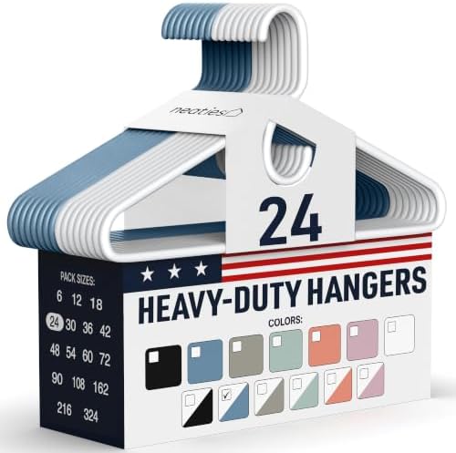 Heavy Duty Clothes Hangers 20 Pack (24 Count) – Made in the USA – 8lb Capacity Plastic Hangers for Adult Clothing – Durable for Pants, Coats, Jackets, or Jeans – White & Blue by NeatiesHangers