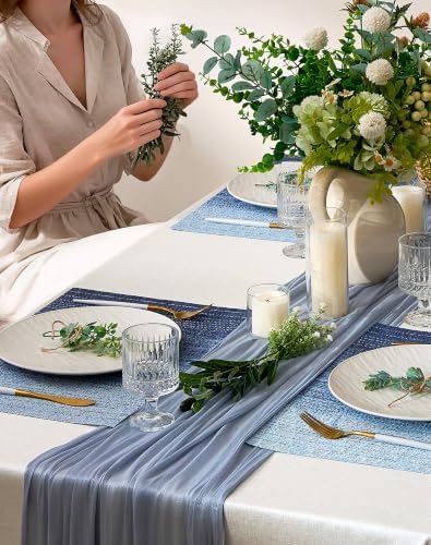 Leetaltree Gradient Blue Woven Placemats Set of 6 - Heat Resistant Non-Slip Place mats for Dining Table, Washable Durable PVC Vinyl Woven Table Mats(Gradient Blue, 6) - Image 3