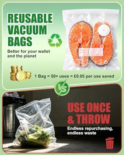 RIWUSI 30PCS Reusable Vacuum Sealer Bags for Food with Air Valve & 10 Seal Clips – Medium (10.2 x 11 in), BPA Free Food Storage Bags, Lock in Food Freshness for Freezer, Microwave, Sous Vide Cooking - Image 6