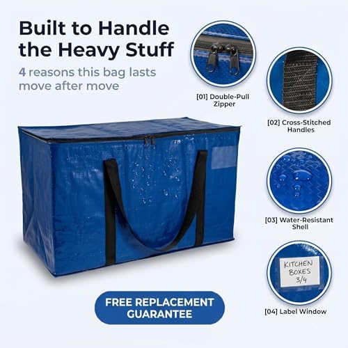 ClearSpace Heavy Duty Moving Bags or Storage Bins with Lids, Blue, 6 Pack - Image 3