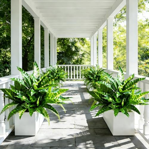 Fake Ferns,2Planter 35in Outdoor Faux Plants UV Resistant,3D Real Touch Fake Plants Total 120 Blades,Weatherproof Artificial Plants Outdoor Indoor for Garden Porch Home Living Room Decor - Image 2