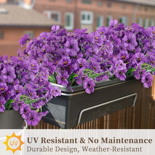 ColoPlay 24 Deep Purple Bundles Artificial Flowers for Outdoors/Indoors Fake Flowers Plants for Indoor Outside Garden Porch Window Box Home Wedding Farmhouse (Pack of 2) - Image 5