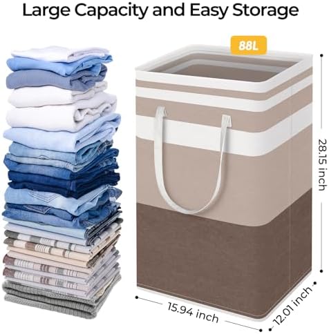 HomeHacks 2 Pack Large Laundry Baskets, Laundry Hampers Bags (Khaki 88Lx2) - Image 4