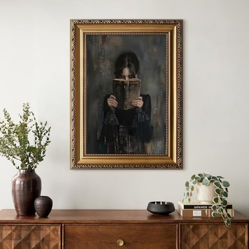 Gold Framed Canvas Wall Art Print, Victorian Woman Painting Picture, Vintage Portrait Oil Painting Wall Decor, Moody Reading Nook Painting for Bedroom Bathroom Wall Art, Dark Academia Decor 16''x24'' - Image 6