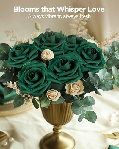 InnoGear Fake Roses 50 Pcs Hunt Green Flowers Artificial Faux Foam Floral - Image 4