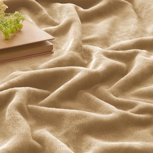 BEDELITE Fleece Blanket Soft Plush Queen Bed Blanket Light Camel 90"x90" - Image 5