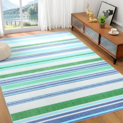 Area Rug 4x6 Blue Rug Washable Rugs Non Slip Low Pile Small Carpet for Entryway, Bedroom, Kitchen, Classroom, Kids Room, Office, Dorm, Dining Room - Image 2