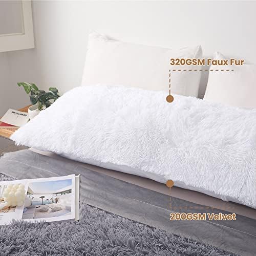 MEGO Luxury Fluffy Faux Fur Body Pillow Cover 20x54 with Zipper, White - Image 5