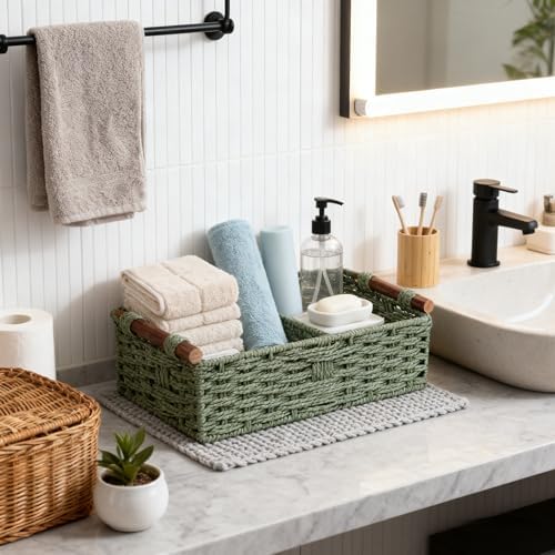 Sage Green Toilet Tank Basket, Back of Toilet Storage - Image 3
