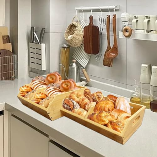 2-Pack Stackable Vegetable Storage Bins, Kitchen and Pantry Organizers and Storage Baskets, for Fruit, Vegetable, Produce, Bread, Potato Onion and Snacks, Bamboo Kitchen Storage Containers - Image 3