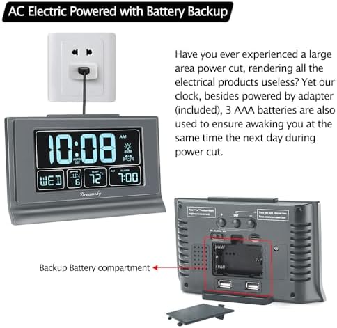DreamSky Alarm Clocks for Bedrooms with Battery Backup, Auto Set - Image 5