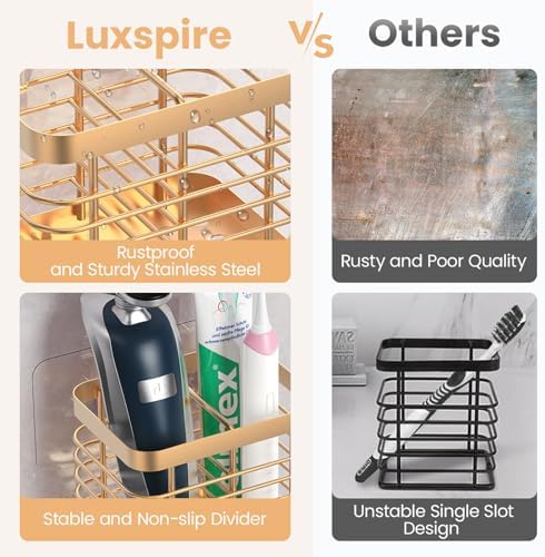 Luxspire Toothbrush Holders for Bathroom, Stainless Steel,2 Slots,Rose Gold - Image 4