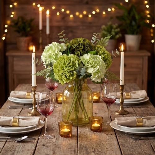 Pinkpum 6 Pcs Mix Green Hydrangea Artificial Flowers with Fens & Eucalyptus - Image 7