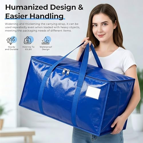 Extra Large Storage Bags, 23 Gallon Capacity, Waterproof Moving Totes with Handles and Label Pocket, Heavy Duty Zipper, Polypropylene Woven Fabric, Foldable Design (2 Pack Blue) - Image 3