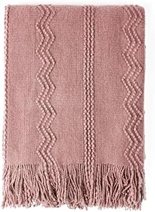 BOURINA Coral Pink Throw Blanket 60x80 Inch Knitted Soft Throw Sofa Blanket by BOURINA