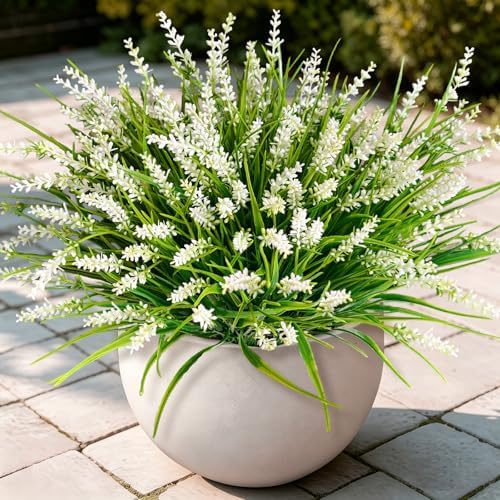 20Pcs Fake Plants Artificial Flowers Monkey Grass for Outdoors，UV Resistant Realistic White Artificial Plants Outdoor，No Fade Greenery Shrubs Outside Decor for Courtyard Porch Patio Garden - Image 2